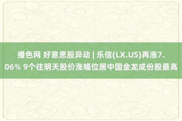 播色网 好意思股异动 | 乐信(LX.US)再涨7.06% 9个往明天股价涨幅位居中国金龙成份股最高