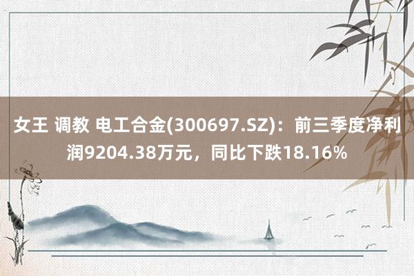 女王 调教 电工合金(300697.SZ)：前三季度净利润9204.38万元，同比下跌18.16%