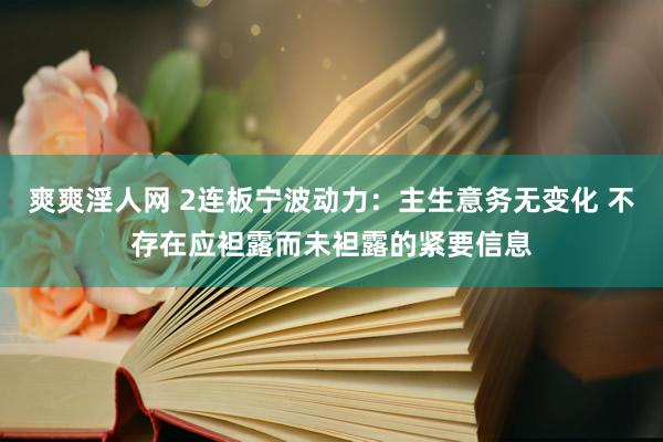 爽爽淫人网 2连板宁波动力：主生意务无变化 不存在应袒露而未袒露的紧要信息