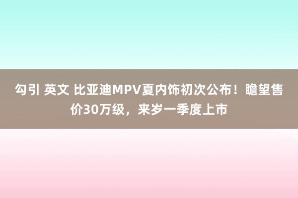 勾引 英文 比亚迪MPV夏内饰初次公布！瞻望售价30万级，来岁一季度上市