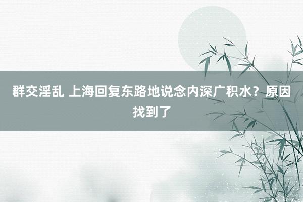 群交淫乱 上海回复东路地说念内深广积水？原因找到了